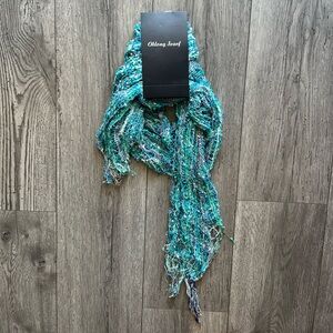 Blue Confetti Oblong Scarf NWT Green White Lattice Lightweight